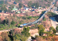 A train chugs on the Jammu-Udhampur rail link.
