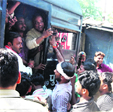 The police arrests VHP activists ahead of the '84 Kosi Parikrama' yatra, in Allahabad on Saturday.