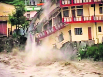 The video shows a building in Uttarkashi collapsing into the rising waters of the Ganga