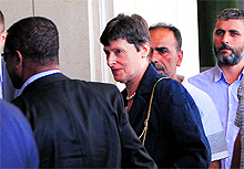UN High Representative for Disarmament Affairs Angela Kane (C) arrives in Damascus on Saturday