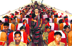 NCC cadets on board a flight on their way to Leh. 