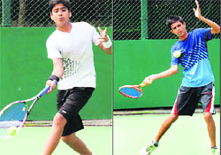 Abhimanyu; and (right) Himanshu return shots during their matches at the Sukhna Lake Tennis Court in Chandigarh on Sunday.