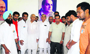Pawan Kumar Bansal and BB Behl meet NSUI leaders regarding the coming student elections at the Congress Bhawan in Sector 35, Chandigarh, on Sunday