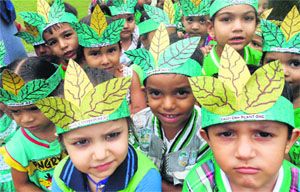 Students of DAV School during the Vanamahotsava celebrations in Mohali.
