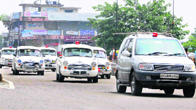 A fleet rehearsal for the Presidents visit to Dehradun being carried out by security agencies in Dehradun on Sunday.