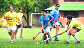 A match in the District Inter-School Girls Hockey Tournament played at Welham Girls School in Dehradun on Saturday.