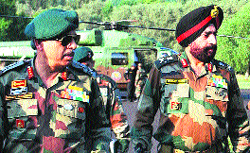 Northern Command chief Lt Gen Sanjiv Chachra arrives in Srinagar on Sunday.