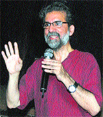 Film director Sanjay Kak interacts with media after the screening of his documentary Mati ke Laal in Jalandhar on Sunday