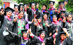 Students of CT Group of Institutions in a jubilant mood after receiving their degrees on the 4th annual convocation on the institute premises in Jalandhar on Saturday