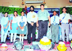 Recipients of awards at the annual prize distribution function at PBN School in Amritsar on Monday