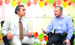 US Congressman Ami Bera (left) with former Indian envoy to the US Ronen Sen at an interactive session. 