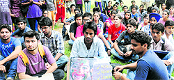 Students of the Government College of Arts, Sector 10, stage a protest