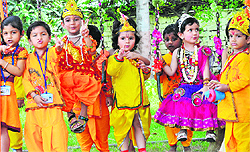 Students of Rainbow School celebrate Janmashtami at Sector 27 in Chandigarh on Tuesday