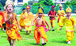 Kids have fun while celebrating Janmashtami at Shivalik Public School, Phase VI, Mohali, on Tuesday