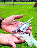 Used syringes and bottles of steroids found near the athletics track at the Sports Complex, Sector 7, in Chandigarh