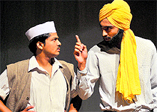 Artistes stage the play Gagan Damama Bajeyo at the Tagore Theatre in Chandigarh on Tuesday
