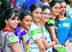 HIMSU workers take part in the campaigning at Panjab University in Chandigarh on Tuesday