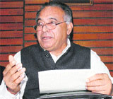 Transport Minister GS Bali addresses mediapersons in Shimla on Tuesday. 