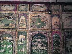 Kangra wall paintings in the Ram Gopal temple at Damtal that are decaying
