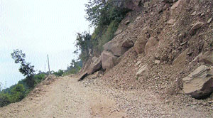 The Jogindernagar-Sarkaghat road in a bad shape. 