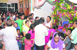 Devotees pay obeisance to Lord Krishna at Gaudiya Chaitanya Math on Janmashtami in Bathinda on Wednesday. Tribune photo: Pawan Sharma 