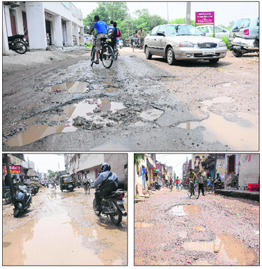 Potholed roads are giving a tough time to residents of Kishangarh village in Chandigarh.