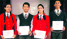 The runners-up team from CJM Hampton Court School with certificates on Wednesday
