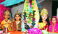 Children dressed as Lord Krishna and Radha