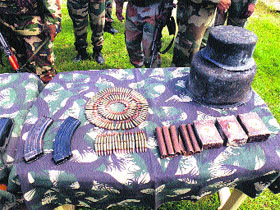 Arms and ammunition seized by security forces from a hideout in Reasi on Wednesday.