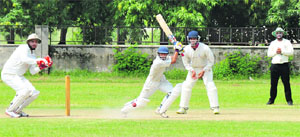 A batsman plays a shot during a match in Ludhiana on Wednesday.