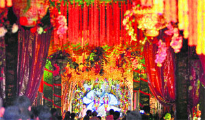 Idols of Lord Krishna and Radha at Govind Godham in Ludhiana on Wednesday. 