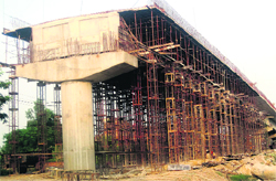 The railway over-bridge on the Mukerian-Gurdaspur road whose construction has been delayed due to non-availability of sand and gravel. A Tribune photogaph 