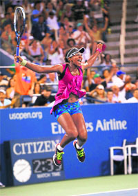 Victoria Duval celebrates defeating Samantha Stosur at the US Open in New York on Tuesday. 