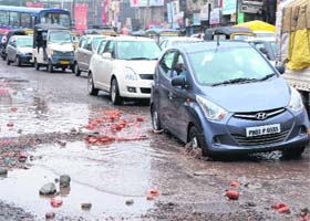 A road in a deplorable condition in Amritsar