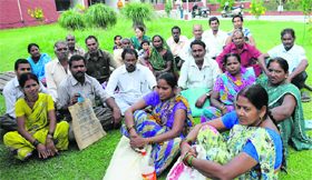 Beneficiaries at the CHB office in Chandigarh on Thursday.