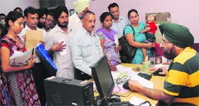 An official attends to applicants at the Regional Passport Office, Sector 34, Chandigarh, on Thursday.