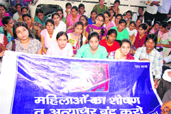 Students of Chaudhary Devi Lal University hold a demonstration in Sirsa on Thursday.