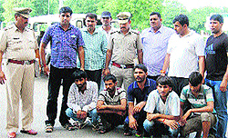 Arrested gangsters in police custody in Gannaur