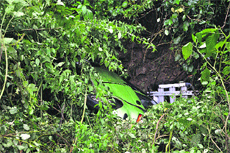 A car that fell into a nullah at Sakoh village near Dharamsala on Wednesday night.