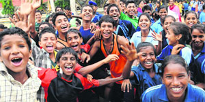 Students of Government School, Sector 46, in a jubilant mood after winning a match of the Inter-School Kho-Kho Tournament at MDAV School, Chandigarh, on Friday. 