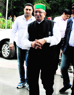 Speaker Brij Bihari Lal Butail on his way to the Assembly on the last day of the monsoon session in Shimla on Friday.