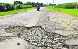 A potholed road that leads to the PAU needs repair. photo: inderjeet verma
