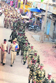 The police and CRPF jawans deployed in Gurgaon areas on Saturday.