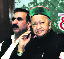 Chief Minister Virbhadra Singh presiding over a Kangra Parliamentary Constituency meeting at the Congress office in Shimla on Saturday.