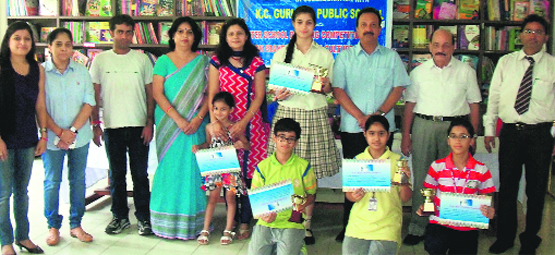 Winners of the painting competition at KC Gurukul School in Jammu on Saturday. A Tribune Photo