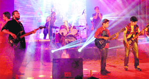 A band performs during a music concert at Guru Nanak Bhawan in Ludhiana.