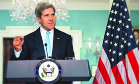 US Secretary of State John Kerry speaks about the situation in Syria in Washington DC.
