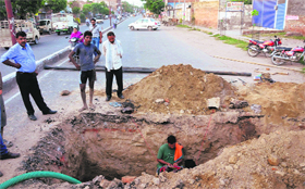 Drinking water pipe being laid connecting it with the main line in street number 2 on the Bibiwala Road in Bathinda on Sunday.