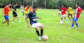 Players practice for the Durand Cup in Sector 27, Chandigarh. 