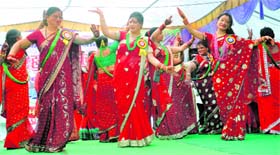 Gorkhali women celebrate the festival of Hartalika Teej in Dehradun on Sunday